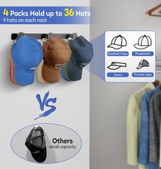 KIMBORA 4 Packs Hat Rack for Wall, 1.29 x 17.3 x 1.18 inches, Black