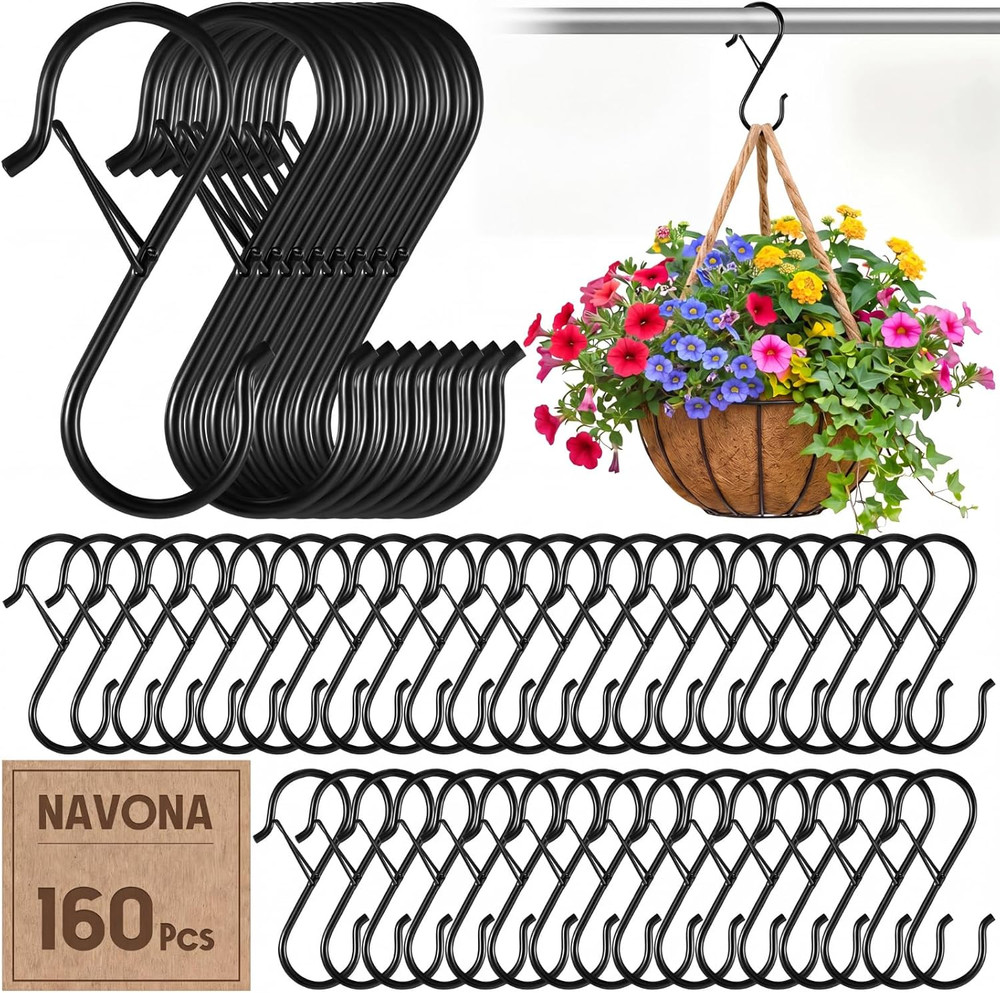 160 Pcs S Hooks Bulk for Hanging Heavy Duty, 3.5 Inch Metal Black S Hook with Sa