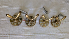 Set of 4 Solid Brass w/Mother of Pearl Inlay Wishbone Wall Hooks