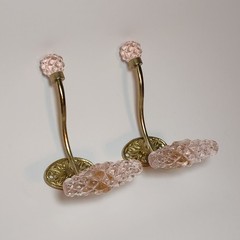 Anthropologie Pink Glass & Gold Etoile Hooks for Hats, Coats & More Set of 2