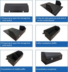 Car Trunk Organizer with Lid,Foldable Faux Leather Cargo Storage Box,3 Compartme
