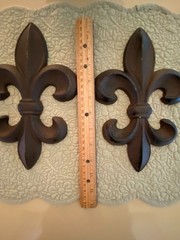 Two Cast Iron Fleur De Lis Wall Hangers Black Decor 9 1/2” x 6″ & Plant Holder