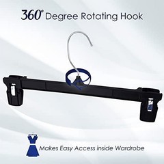 12 Inch Plastic Pants Hangers with Extra Long Clips in Black 25 Pack
