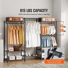 Clothes Rack Rolling Clothing Garment Rack 4 Hang Rods & 8 Storage Tiers
