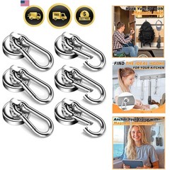 6 Pack Magnetic Hooks with Swivel Carabiner, 70LBS Neodymium Magnet Hooks Hea…