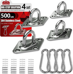 304 Stainless Steel Pad Eye Snap Hooks, M5 Heavy Duty Ceiling Hooks, Set of 8