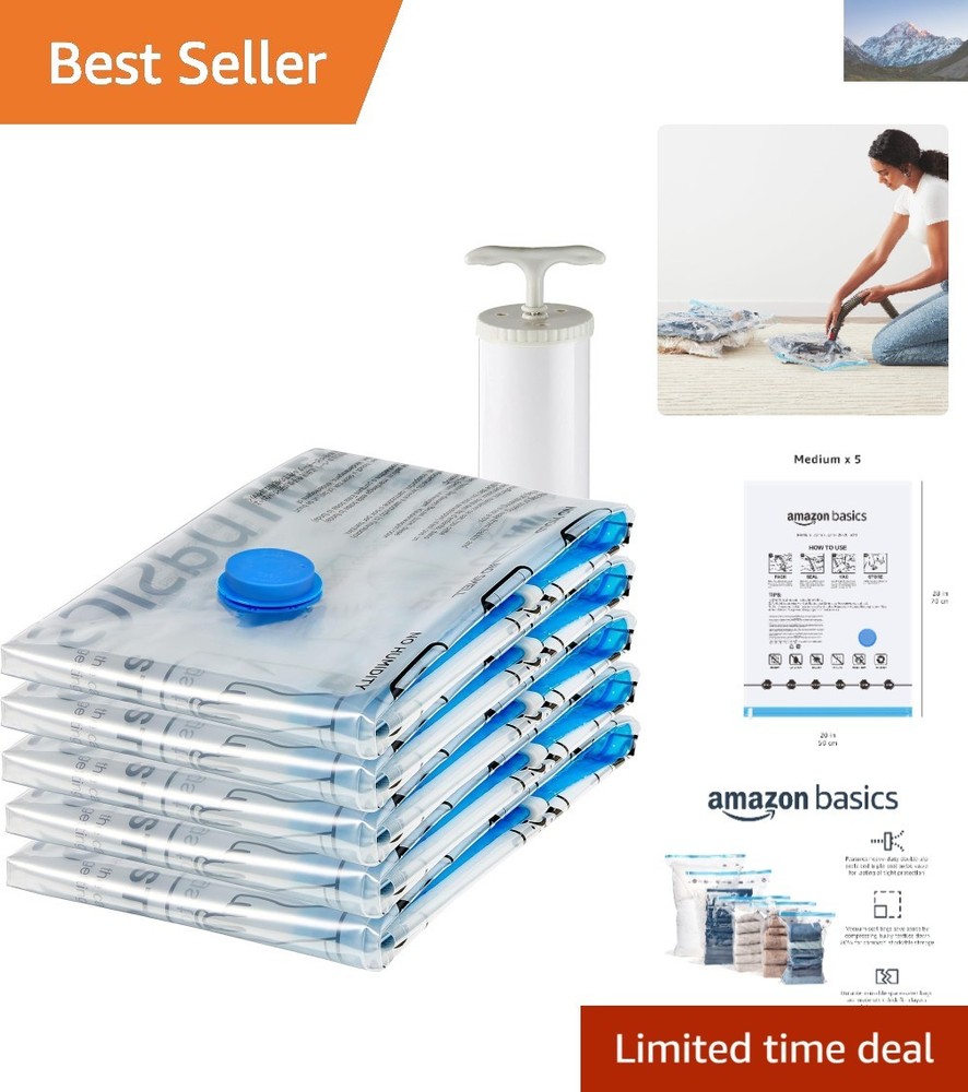 Efficient Medium Vacuum Compression Storage Bags – 5-Pack with Hand Pump