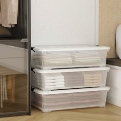 Idotry 50 Quart Under Bed Storage Box, Stackable Bin with Lid & Wheels, 3-Packs