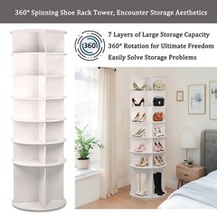 7-Tier Rotating Shoe Rack Tower 360° Spinning Shoe Round Display Carousel
