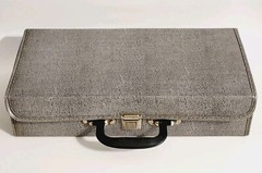 Vtg Gray Faux Leather Coupon Carrying Case W/Handle and est. 200 Numbered Cards