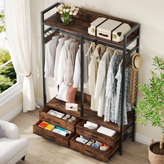 Rustic Closet Organizer with 4 Large Drawers, Freestanding Clothes Garment Rack