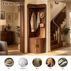 Corner Hall Tree with Storage, Walnut
