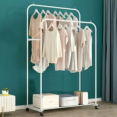 Double Rod Metal Clothing Garment Rack on Wheel Heavy Duty Portable Closets