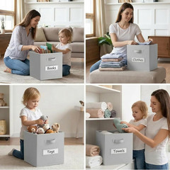 Light Grey Fabric Storage Bins Set of 6 with Labels & Pen, 11 Inch Cubes