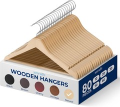 SereneLife SLWDD85 80-Piece Solid Wooden Hangers Set (Open Box)