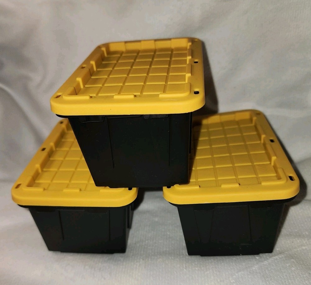 Lot of 3~Lowes Mini Totes~Black & Yellow~ mini Container Desk Storage~Small Tote