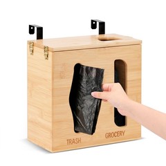 Bamboo Under Sink Organizer with Lock, 2-in-1 Trash Bag Holder & Storage Box