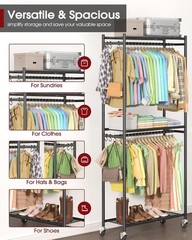 Clothes Rack – 33.0″ x 12.2″ x 79.5″ Clothing Rack with Shelves & Wheels, Mul…