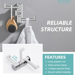 Polished Chrome 3 Arms Swivel Towel Hook 304 Stainless Steel Wall Mount