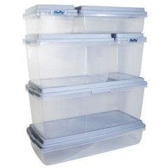 40qt Clear Plastic Storage Bin with Gray HI-RISE Stackable Lid: Snap Closure