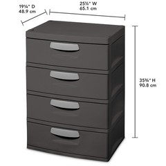 Sterilite 4-Drawer Storage Unit Durable Plastic for Garage, Basement – Dark Gray