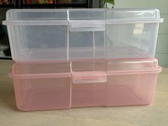 Vintage Rubbermaid Keepers Snap Case Shoe Box Clear Pink &Purple Hinged Lid 2281