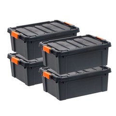 47 Qt. (12 gal.) Heavy-Duty Plastic Storage Tote Indoor Outdoor, Black, Set of 4