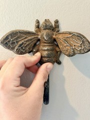 2 Cast Iron Bee Wall Hook Key Towel Coat Hanger Rustic Antique Brown Finish 6 in