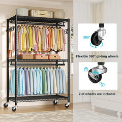 Heavy Duty P1 Plus Rolling Clothes Rack with Wheels, Max Load 524 LBS