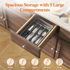 Lifewit Silverware Drawer Organizer Tray, 9.1 x 12.6 inch (5 Slots), Gray