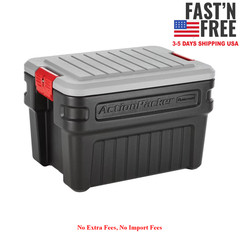 Rubbermaid 24 Gal ActionPacker Heavy Duty Storage Bin Lockable Lid Black, NEW