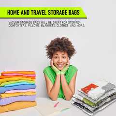 Vacuum Storage Bags – Space Saver for Clothes & Travel with Hand Pump – 12 Pack