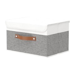 Large Foldable Storage Bins, Linen Fabric Box 13×9.1×7.9in(1-pack) White/Grey