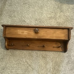 Wood Wall Mounted Coat & Hat Rack with Shelf, 3 Knob Hooks, Rustic Brown, 33x6in
