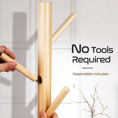 Solid Wooden Coat Rack Freestanding, Zealand Pine Coat Tree with 8 Hooks & 3 Adj