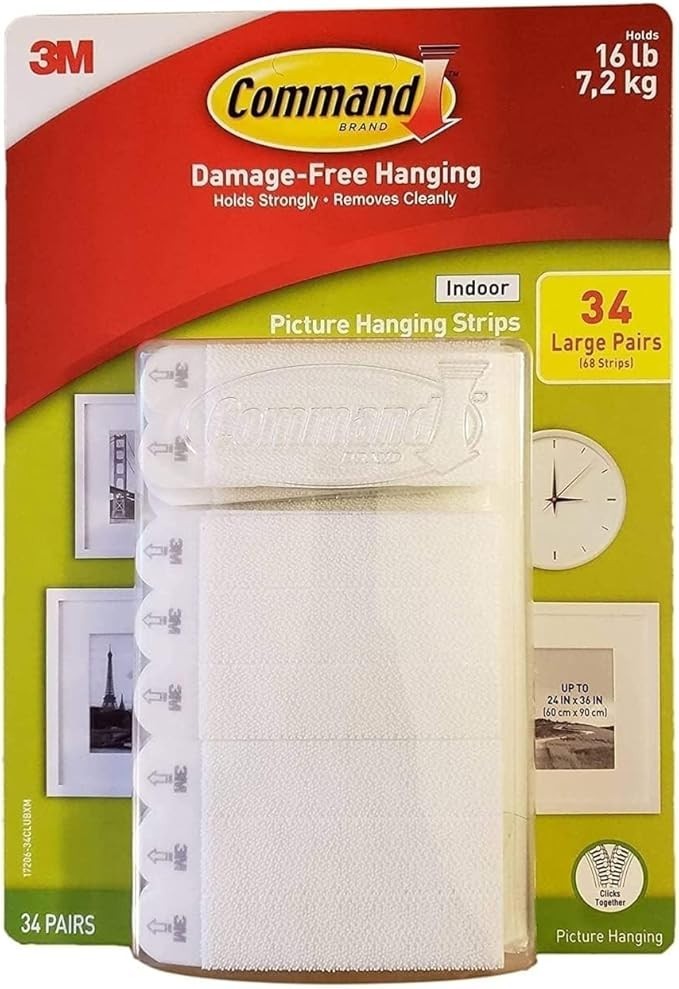 3M Command Picture Hanging Strips 34 Pairs 68 Large Strips Hold 16 lbs
