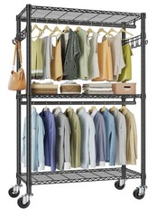 VIPEK Black Metal Clothes Rail Rack, Adjustable Shelves, Wheels, 45×17.7×80.3″