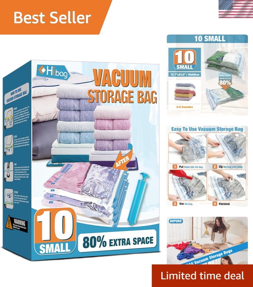 Durable PA+PE Vacuum Seal Bags – 10 Small Bags with Pump for Travel & Storage