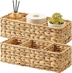 Wicker Basket Tank Topper Set – 3-Section Storage Baskets for Home Decor, 2-Pack