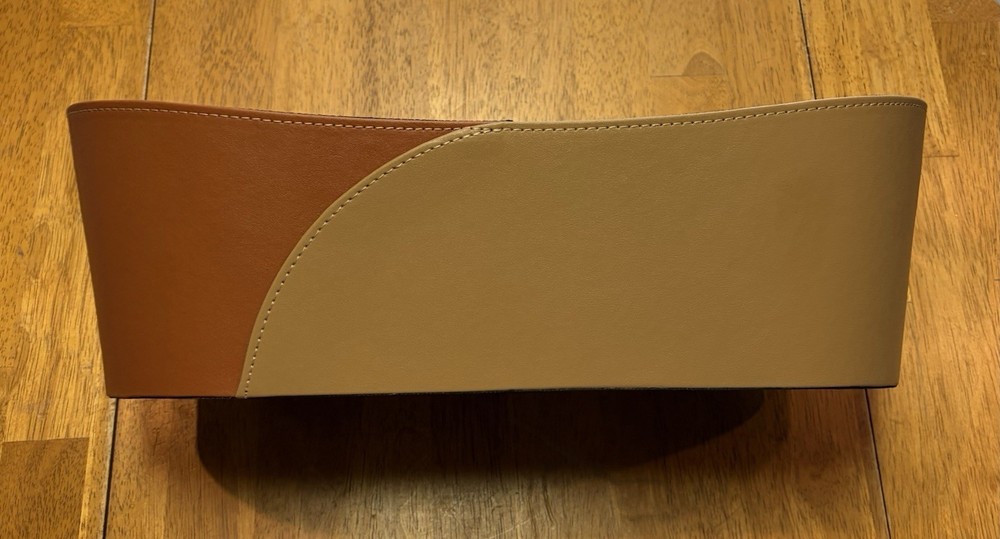Faux Leather Storage Bin Caddy Towel Drinks 2 Tone Brown New Elegant Decor