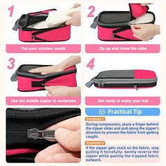 6-Piece Compression Packing Cubes – Expandable Travel Organizers in Fuchsia