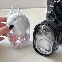 2 Pack Transparent Mini Zipper Storage Pouch Travel Bag Organizer Keychain Clip