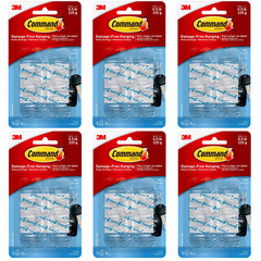 6 Packs 3M Command 12 Mini Clear Hooks & 16 Adhesive Strips Per Pack Max 0.5 lb