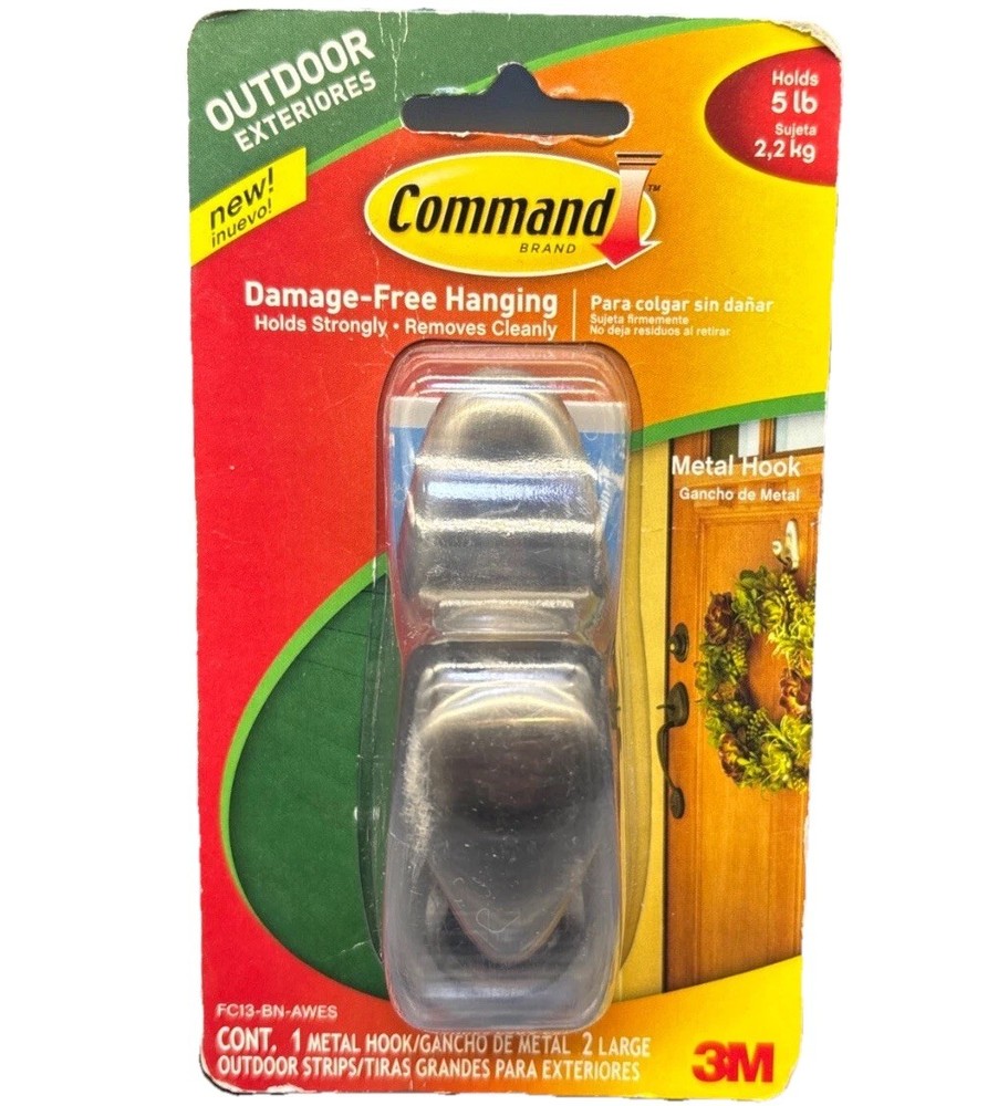 3M Command Outdoor Large Metal Hook, Foam Strips, 5Lb Hold {Wall 1}