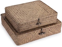 Multipurpose Natural Seagrass Baskets with Lid – Set of 2 for Home Use