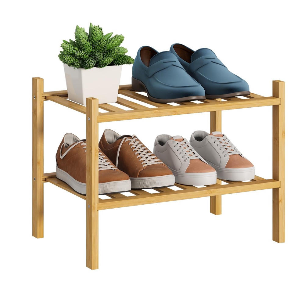BMOSU 2-Tier Bamboo Small Shoe Small-2-Tier（17*11*12.6inches）, Natural
