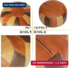 Thgonwid Unstuffed Moroccan Faux Leather Pouf Ottoman Cover with Storage – Boho