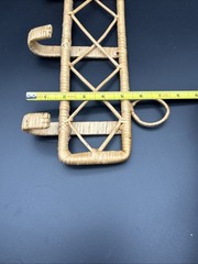 VTG 70s Rattan Wicker Wall Coat Rack 4 Hooks Diamond Lattice Jiangsu China Boho