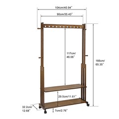 Vintage Heavy Duty Wooden Clothes Rail Rack Garment Shoes Shelf With 4 Wheels