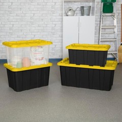 Sterilite 27 Gallon Industrial Stackable Storage Tote Lidded Containers, 8 Pack